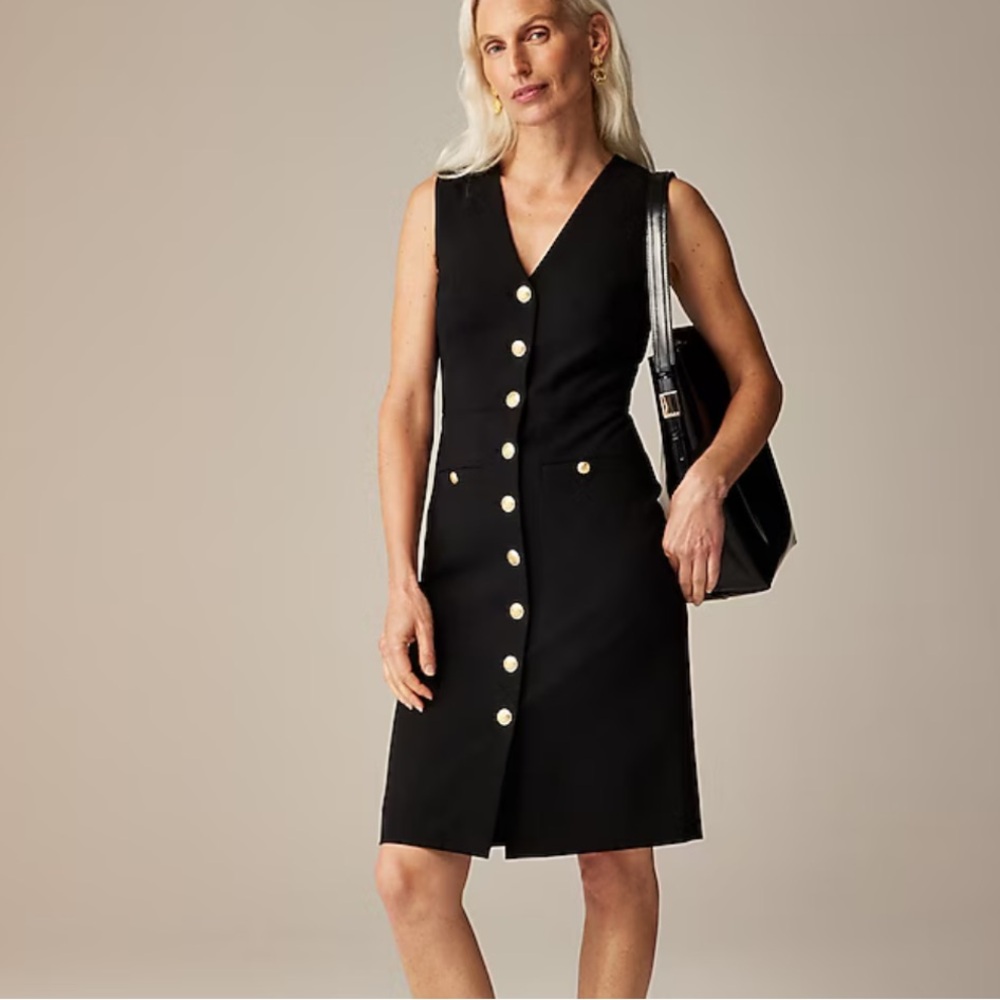 J Crew Buttoned sheath dress in‎ Italian stretch wool blend Womens Size 10 Black